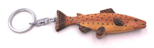H-Customs Char Trucha Pesca Pescado Real Madera Noble Hecho a Mano Llavero Colgante