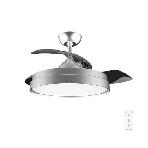 Cecotec Ventilador de Techo con Luz Energysilence Aero 4300 Invisible Steel. 35W, 6 Velocidades, Aspas Retráctiles, Mando a Distancia, Temporizador, Luz LED Integrada, Intensidad Lumínica Regulable