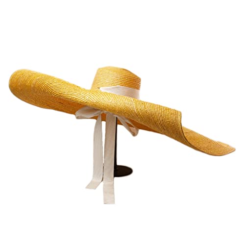 Chapeau en paille fait main avec grand bord de 40 cm pour femme élégante