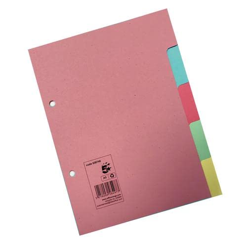 5 Star Office Subject Dividers 5-Part Recycled Card Two-Hole Punched A5 Assorted+ Finchley Pen Free (4)