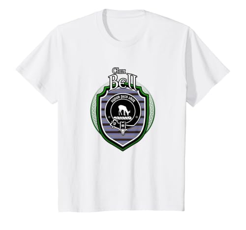 Bell Clan Crest | Scottish Clan Bell Family Crest Badge T-Shirt, Youth, White, Small