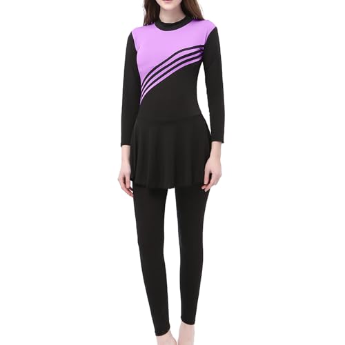 Generisch Tankini - Traje de baño musulmán para mujer, tallas grandes, traje de baño islámico de media longitud modesto para mujer, conjunto de burkini de 3 piezas para mujeres musulmanas, Morado