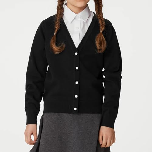 Girls V-Neck Cardigan Sweater [Cute Petal Buttons] Cotton Long Sleeve Uniform Sweater for 5-14 Years Girls2