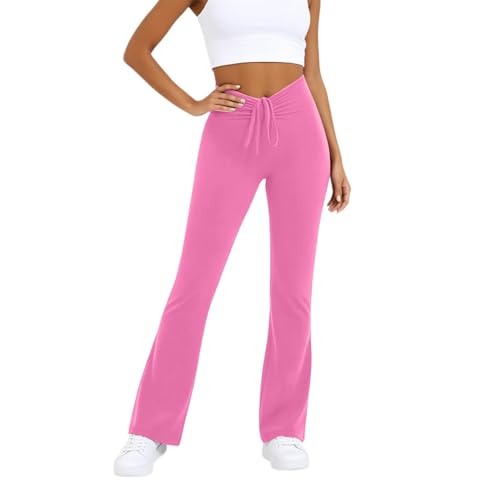 Pantalon yoga femme jambe large taille haute entraînement confortable