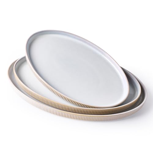 famiware Serving Platter, 16/14.6/12.9 Inch Serving Dishes for Entertaining, Party Serving Trays for Food, Buffet Oval Platters for Food, Large Plates for Turkey Cheese Appetizer, Cappuccino White