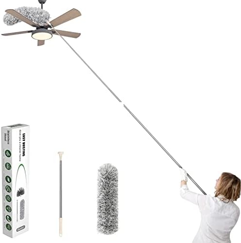Homipooty Microfiber Feather Duster, 100" Extendable Duster Microfiber Long Extension Pole Scratch Resistant Cover, Washable, Cleaning High Ceiling Fans, Blinds, Cobweb