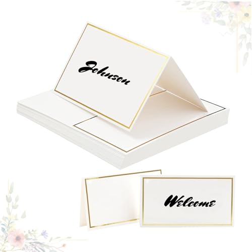 60Pcs Table Place Cards,Wedding Name Cards Place Cardswith Double Gold Border forWeddings Greenery Table Seating CardsPaper Tented forTable Setting Wedding Birthday Dinner Party
