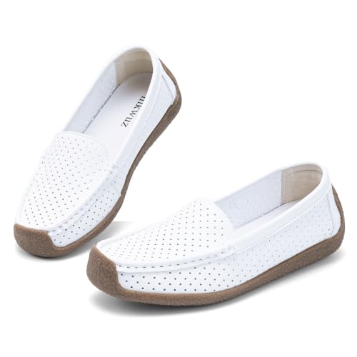Image of Women's Comfortable & Lightweight Leather Loafers Slip-Ons Driving Walking Mocs Boat Shoes Cute Business Casual Dress Shoes Work Flats for Women