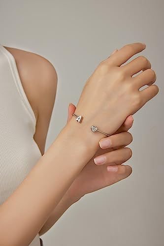 Image of VQYSKO Heart Initial Cuff Bracelets for Woman-CZ Stainless Steel Adjustable Open Bracelet Woman Jewellery,Birthday Gifts for Woman