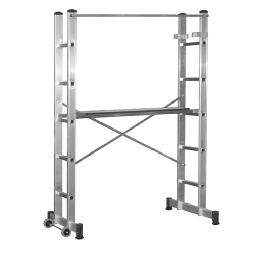 WOLFPACK LINEA PROFESIONAL 23020035 Andamio Aluminio Móvil Altura Máxima 3 Metros Doble, Tijera, Profesional, Escalera Telescopica, Plateada