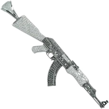 Generic Men's & Women's 3.00 Ct Round cut Black & White Simulated Diamond Gun Style Pendant 14K White Gold Finish 925 Silver, Medium