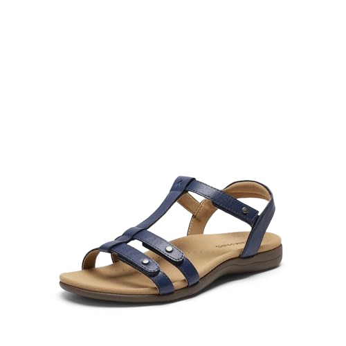 DREAM PAIRS Womens Flat Sandals with Arch Support Adjustable Strappy Comfort Walking Sandals Casual Summer Everyday Shoes,Size 8,Navy,SDFS26004W