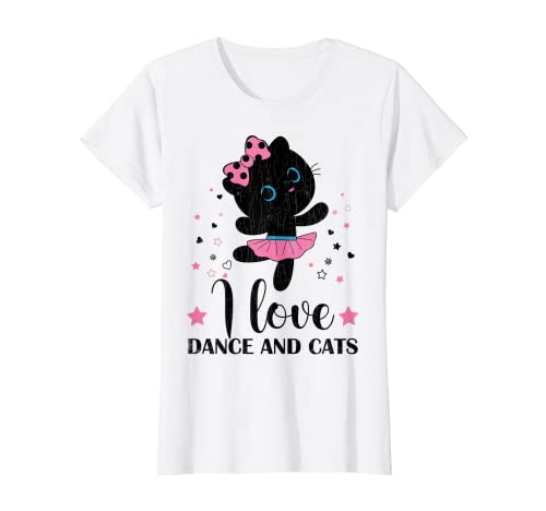 I Love Dance And Cats Funny Ballet Bailarina Bailarina Gráfico Camiseta