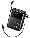 Power Bank da 50000 mAh con cavo integrato, ultra compatto, caricabatterie portatile: 22,5 W, ricarica rapida, batteria esterna con 4 ingressi e 1 uscita, lettore MP3, musica