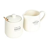 Creative Co-Op Charming Stoneware Creamer & Sugar Pot Set with Spoon, White