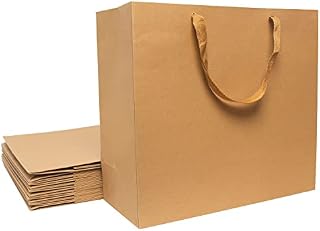 OWill 10pcs Large Kraft Gift Bags35X31.5X14.5 cmBrown Kraft Paper Gift Bag with Handles, Reusable Bag Present Bags for Gift, Wedding,Birthday, Shopping