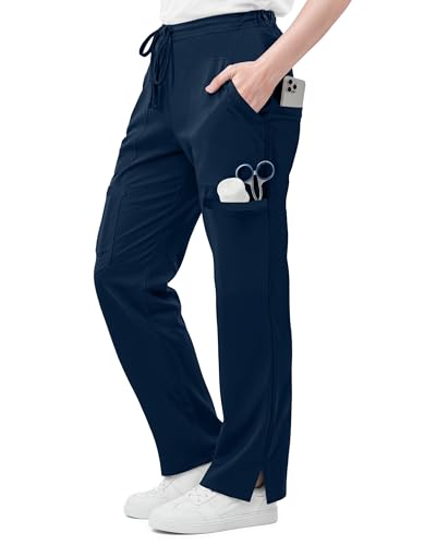 Image of 4-Way Stretch Rayon Blend Scrub Pants Women Mid Rise Relaxed Fit 31 inch Inseam | Flare Scrub Pants with 5 Pockets, Drawstring Waist, Easy-Care Fabric, and Comfortable Fit for Long Healthcare Shifts