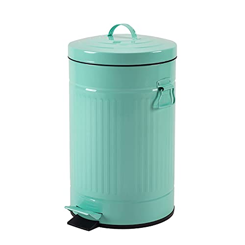 Image of Mint Green Trash Can with Lid, Turquoise Bathroom Bedroom Waste Basket Soft Close, Small Teal Garbage Can, Retro Vintage Home Office Trash Can, 12 Liter /3 Gallon, Glossy Mint Green