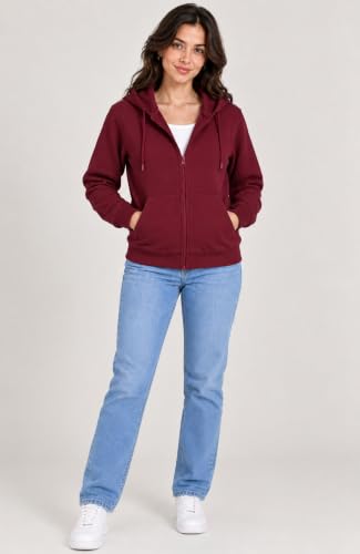 Image of SANE ORIGINALS Women's Cotton Blend Fleece Zip Up Hoodie Sweatshirt, Warm Winter Full Zip Jacket with Kangaroo Pockets