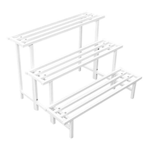 Image of Anandi Greens White Heavy Duty 3 Tier Metal Plant Stand for Grow Bags Planters and Pots Rust Resistant Iron Plant Pot Holder Rack for Outdoor Balcony Indoor Living Room and Garden Supports Up to 200 kg