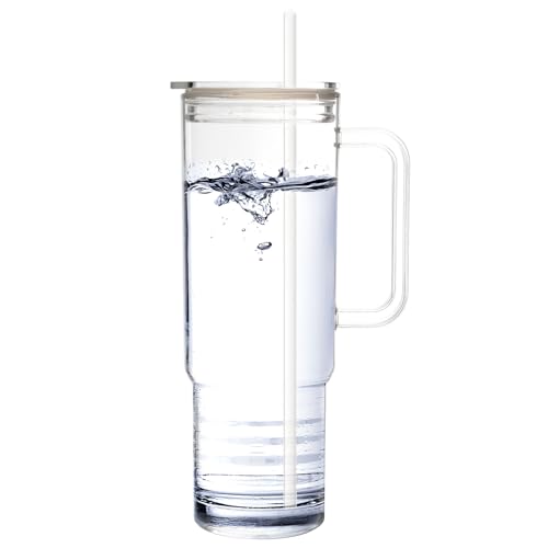 Youngever 40 Ounce Tumbler with Handle and Straw, Reusable Tritan Cup, Spill Proof Tumbler with Straw, Water Bottle for Home, Office or Car, Cupholder Compatible for Travel