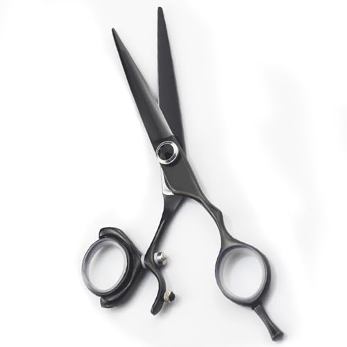 Ciseaux de coupe de cheveux professionnels - Kit de ciseaux de coiffure à anneau rotatif noir de 6 pouces pour un usage en salon et à la maison, ciseaux de beauté, ciseaux plats, ciseaux amincissants