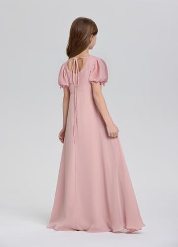 Clothfun Chiffon Flower Girl Dresses Puff Sleeves Junior Bridesmaid Dress A Line First Confirmation Dress CY2543