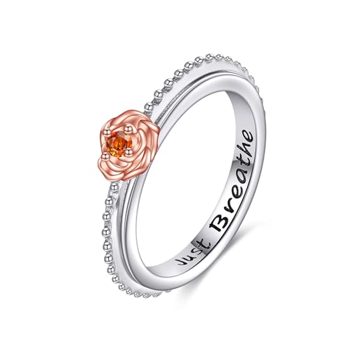 HUKKUN Rosen Fidget Ring Silber 925 Rosenblüten Drehring Rosenkranz Fidget Schmuck Geschenke für Frauen