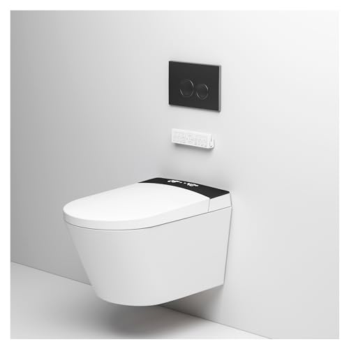 MEJE #MZE014P - WC intelligente da parete con bidet integrato, sedile riscaldato, essiccatore ad aria calda, risciacquo automatico, apertura e chiusura automatica, telecomando, luce notturna, bianco
