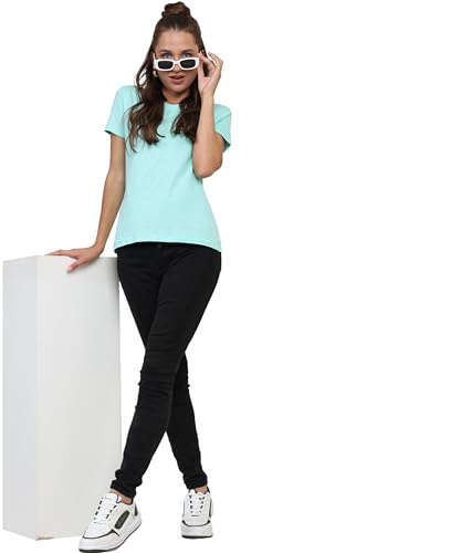 Image of Round Neck T-Shirt Top for Women | Combed Bio-Washed Ring Spun Cotton | Plain | Short Sleeves