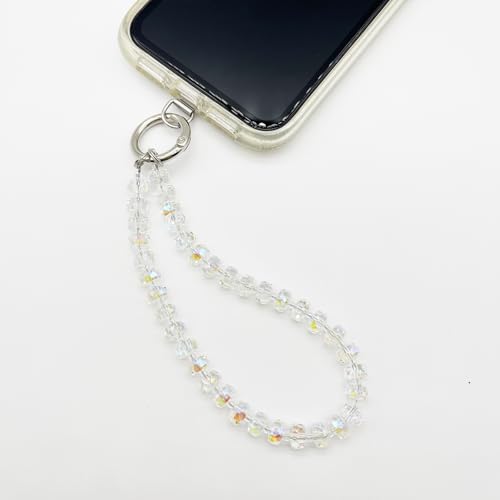 Image of TENOC Beaded Phone Wrist Strap, Clear | Cellphone Lanyard Chain, Sparkling Wristlet Bracelet, For Women