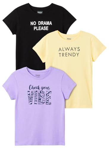 Image of Max Girls Cotton Regular Printed T-Shirt - Pack of 3