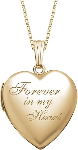 Picturesongold.com Forever in My Heart Locket Necklace - Custom Necklaces for Women Personalized & Engraved Picture Locket Necklace with 18” Chain Necklace Sterling Silver or Yellow Gold Filled (Yellow Gold Filled, Locket Only)