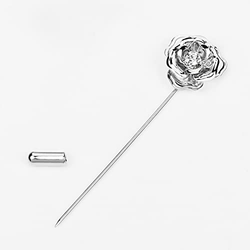 Image of Crystal Alloy Rose Flower Lapel Pins Button Pin Groom Boutonniere for Wedding Floral Brooch Pin Set for Women Men