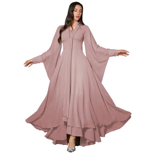 Image of TOLEEN Casual Dresses for Women Long Sleeve Flowy Swing Chiffon Maxi Dresses Pink, X-Large
