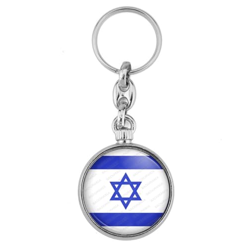 BADGMANIA Porte Clés Métal 2 faces Drapeau Israêl Israelien Flag Etoile de David Emblème Bleu Blanc Logo 33mm