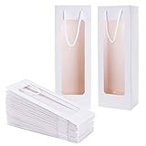 Wine Gift Bag with handle, Dasofine 20 Pack 4.92'x3.35'x 14.2' Kraft Paper Wine Bottle Bags with Clear Window for Anniversary Birthday Housewarming Dinner Party Business-White