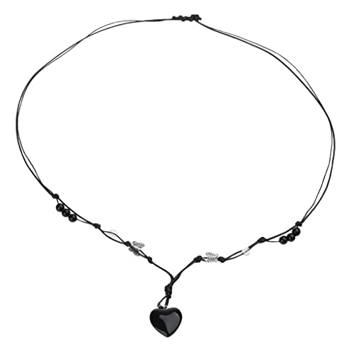 Gemstone-Pendant Necklace Natural Heart Stone Choker Chain Woven Rope Clavicle