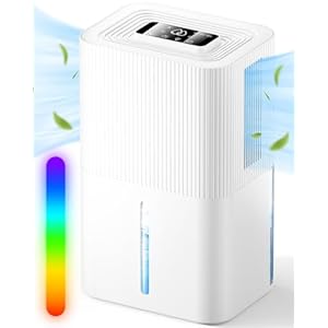 Deshumidificador 2700ml, Deshumidificador eléctrico, Deshumidificador de habitaciones silencioso con apagado automático, temporizador 6-8-10H, modo sleep, luz nocturna de 7 colores, portátil, baño