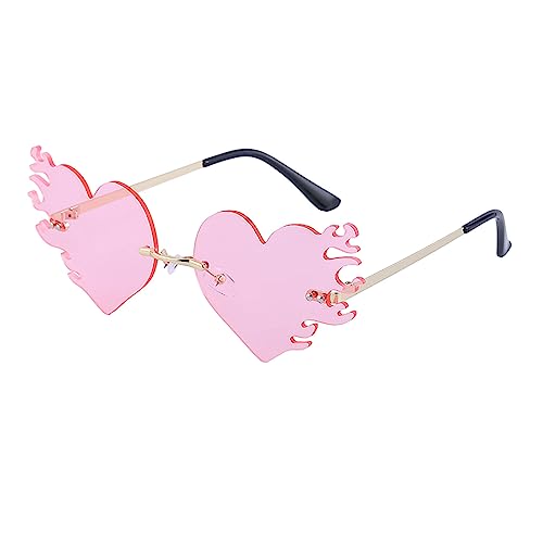 LJCZKA Gafas de Sol Sin Montura en Forma de Corazón con Llamas Mu...