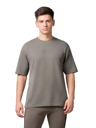 Image of TECHNOSPORT Men Printed Oversized Round Neck T-Shirt with COTFLEX, Dry Fit Sports Tee, Oversized Activewear T-Shirt for Gym, Running, Sports & Casual Wear