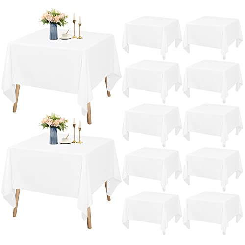 Teruntrue 12 Paquetes Mantel Cuadrado Blanco 132 x 132 cm, Manteles Cuadrados para Mesa de Café para Mesa de 60-90 cm, Mantel Lavable de Poliéster para Bodas, Buffet, Camping, Restaurante