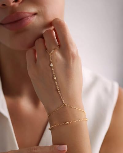 TEN MIRO 16k Gold Hand Chain Bracelet, Gold Bracelets for Women Link Chain Bracelets Finger Ring Slave Bracelet Mothers' Day Jewelry Gifts3