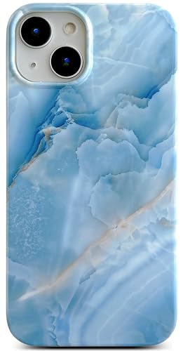Qokey for iPhone 14/iPhone 13 Case 6.1 Inch, Military-Grade Marble Cover for Women Men, Shiny Pattern Soft Bumper Lightweight Slim Fit TPU Shockproof Phone Shell, Grey Blue