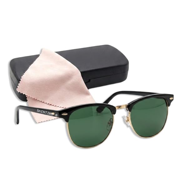 Premium Polarized Round Sunglasses for Men and Women | 100% UV400 Protected Retro Black Frame with Green Glass Lenses | Classic Unisex Sun Glasses for Driving & Outdoor-image-5