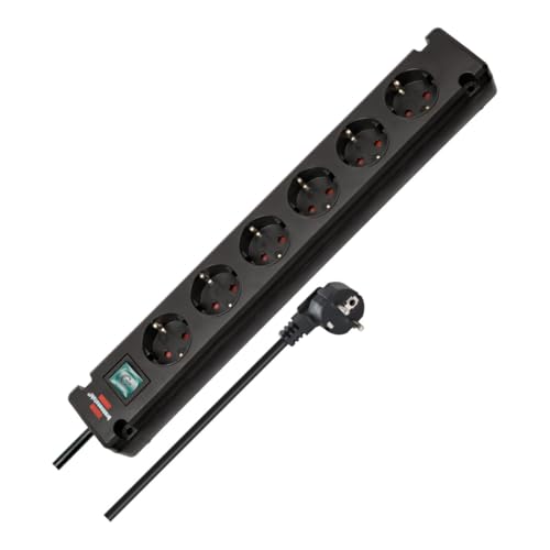 Brennenstuhl Bremounta regleta de enchufes de 6 Tomas con Interruptor (regleta eléctrica con Tomas de 90 Grados, regleta con opción de Montaje y Cable de 3m) Negro