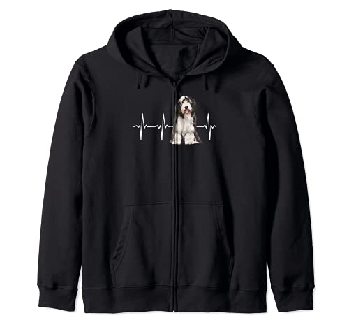 Bearded Collie Heartbeat Dog Lover Zip Hoodie, Black, S