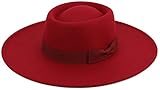 Pro Celia Big Wide Brim Women Fedora Hat (Oval-Wine Red)