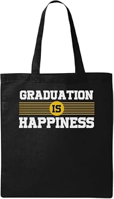 Graduation Is Happiness Borsa tote in cotone ecologico naturale nero
