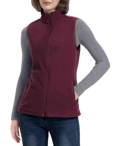 Image of 33,000ft Women's Fleece Gilets Lightweight Warm Ladies Vest Outerwear, Sleeveless Spring Jacket with Zip Up Pockets Vintage Red M/UK 12